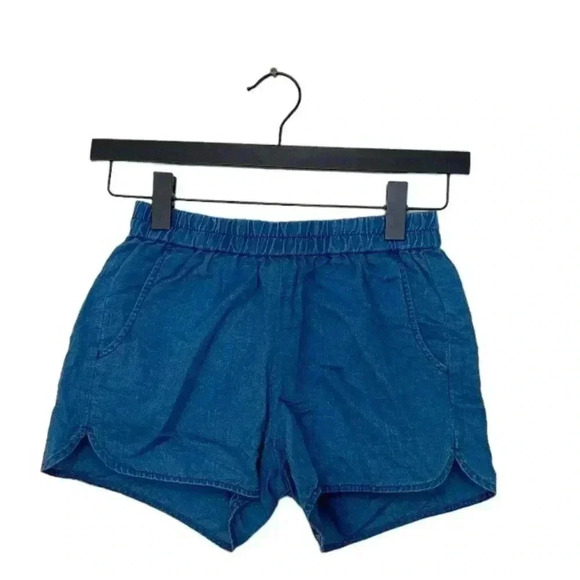 Madewell NWT  deep indigo, cotton/linen shorts with elastic waist band. - Picture 1 of 6